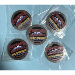 Lot of 5 Thunder Mtn Harley Davidson Stick on metal badge 1.1 Diameter New